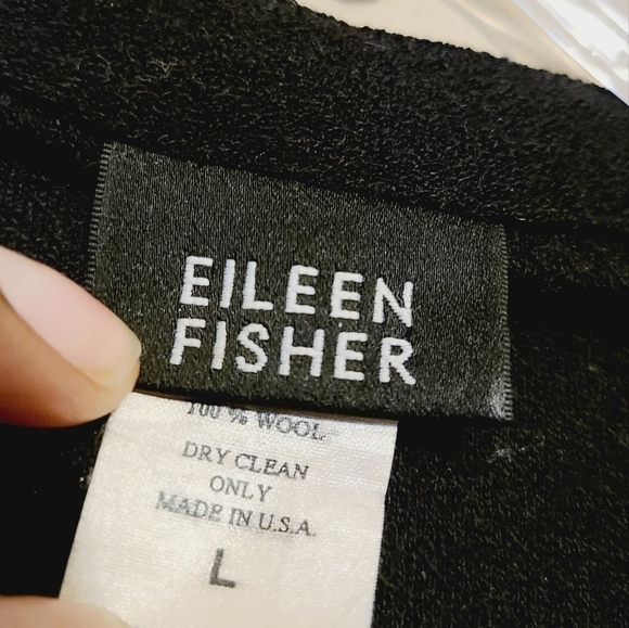 Eileen Fisher | Women's 100% Wool Black Cardigan Sweater (Size Large) - Picture 2 of 13